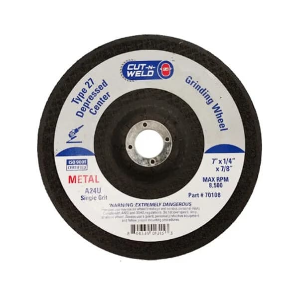 CNW - T27 Grind Wheel, Single Grit 7" x 1/4" x 7/8"