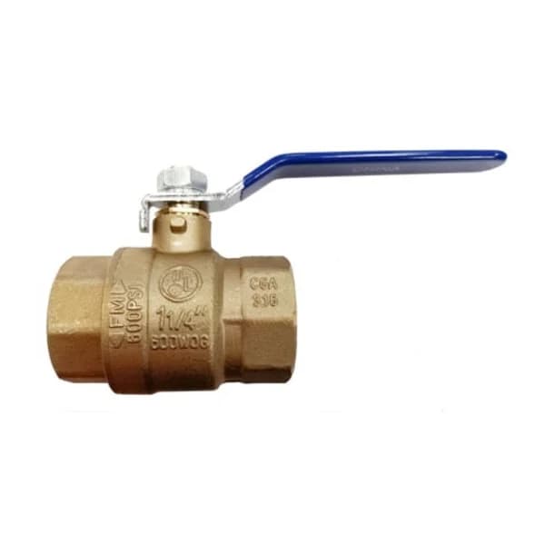 Ball Valve 1-1/4" for Fire Pits, Female/Female - Brass