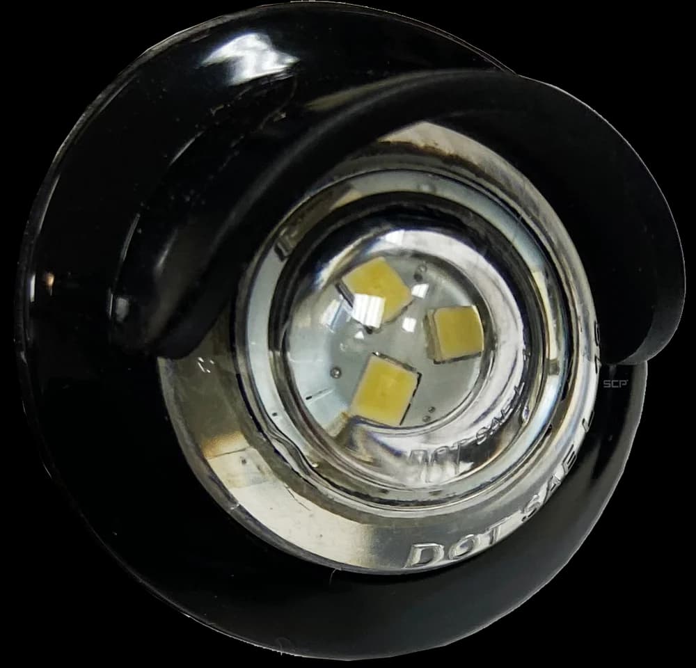 3/4" Round Marker/License Plate Light - Clear Lens/3 White LEDS - Shielded Grommet/Bare End 6" - Snap & Lock