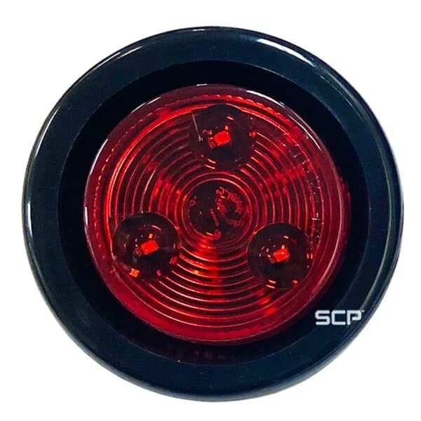 2" Round Marker Light - Dark Red Lens/3 LEDS - Grommet & Plug