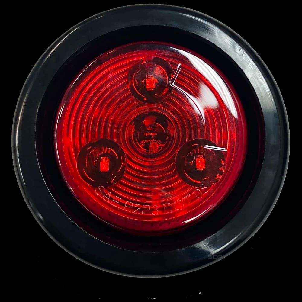 2" Round Marker Light - Dark Red Lens/3 LEDs - Grommet & No Plug - Snap & Lock