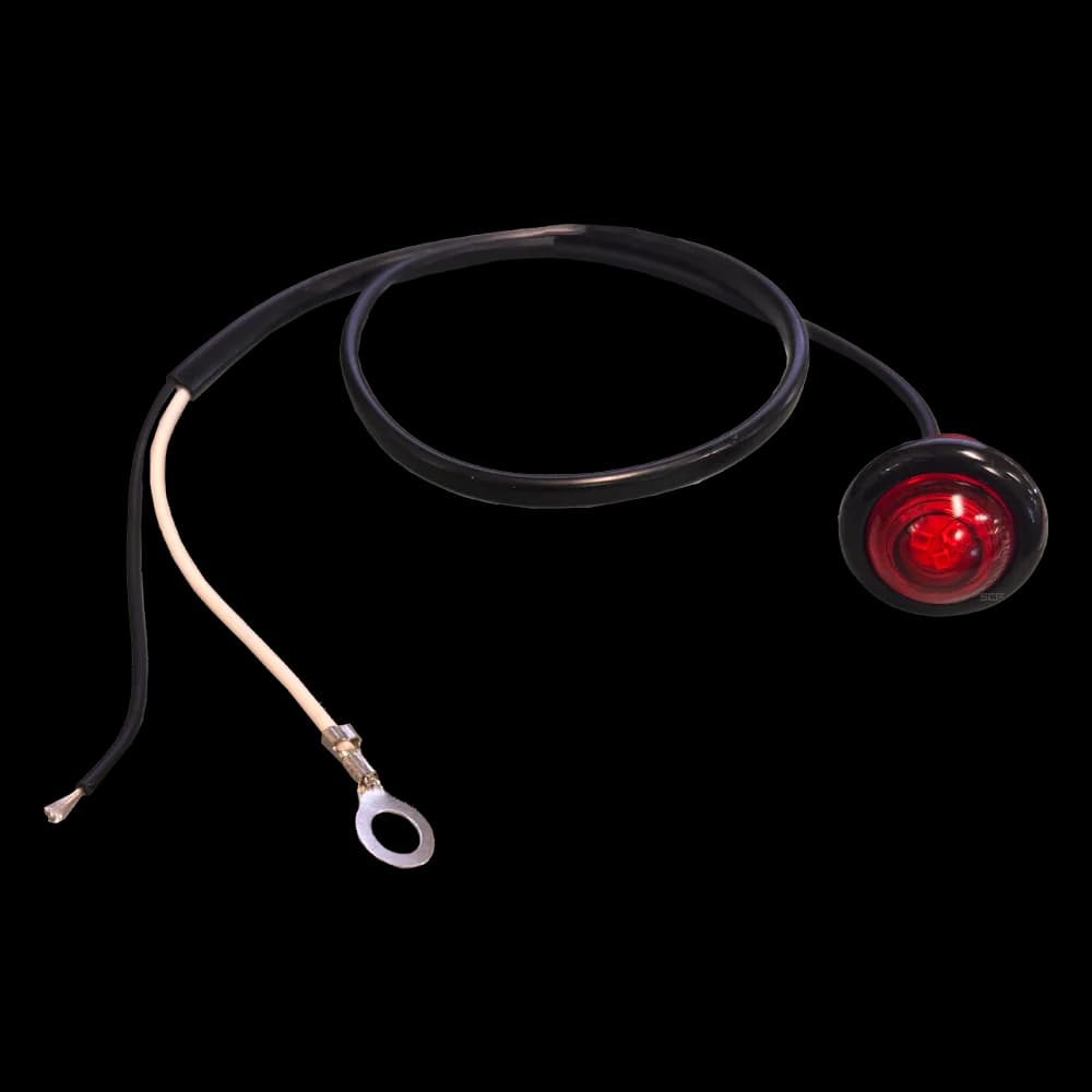 3/4" Round Marker Light - Red Lens / 3 LEDS - 1/4" Ring Terminal on White Wire - Pigtail 18"