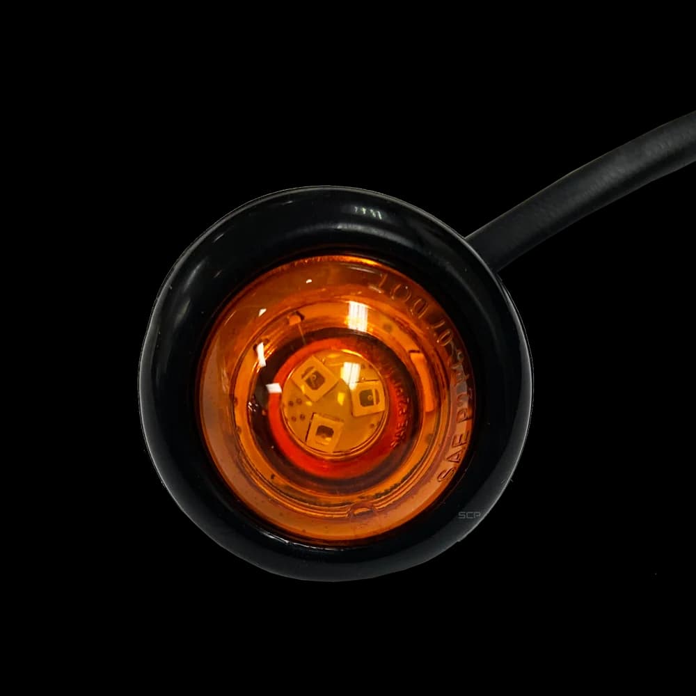 3/4" Round Marker Light - Amber Lens / 3 Amber LEDS - 1/4" Ring Terminal on the White Wire with Pigtail 6"