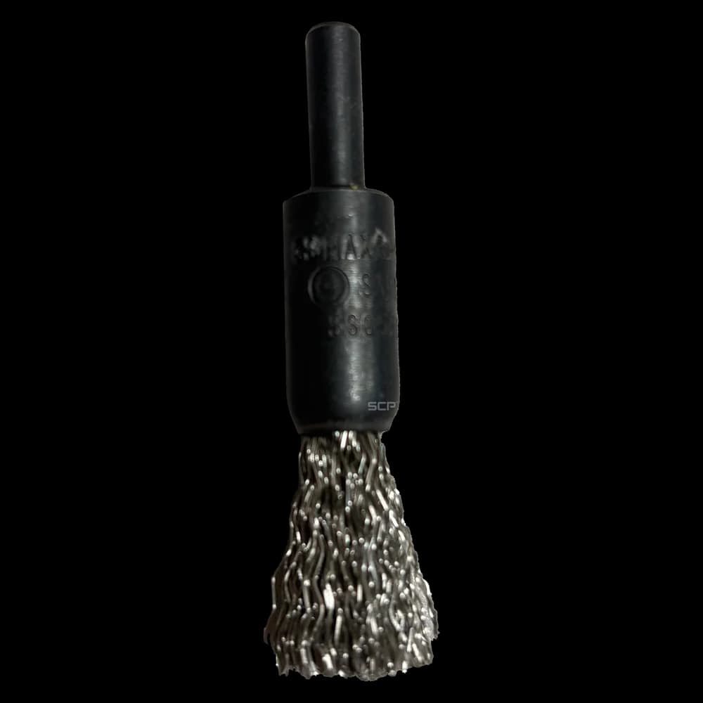 1/2" End Brush, Crimped, .014 Stainless, 1 Trim, 1/4" Stem, 20000 Max RPM