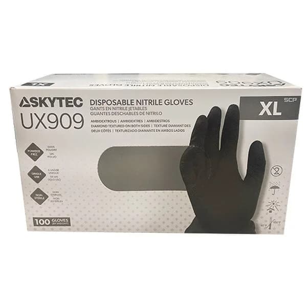 Skytec UX909 Black 8.0G Nitrile Gloves - Extra Large 10 (100/BX)