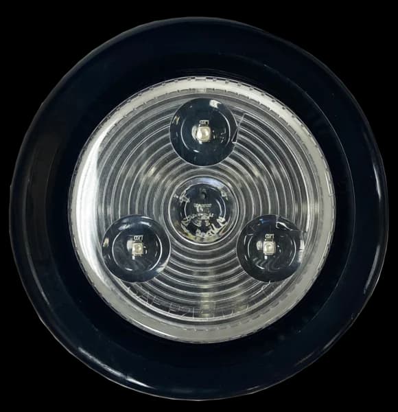 2" Round Marker Light - Clear Lens/ 3 Red LEDS - Grommet & Plug
