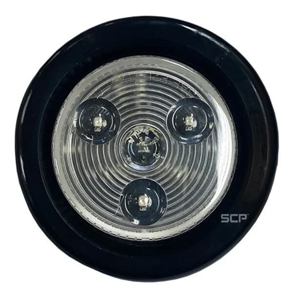 2" Round Marker Light - Clear Lens/ 3 Red LEDS - Grommet & Plug