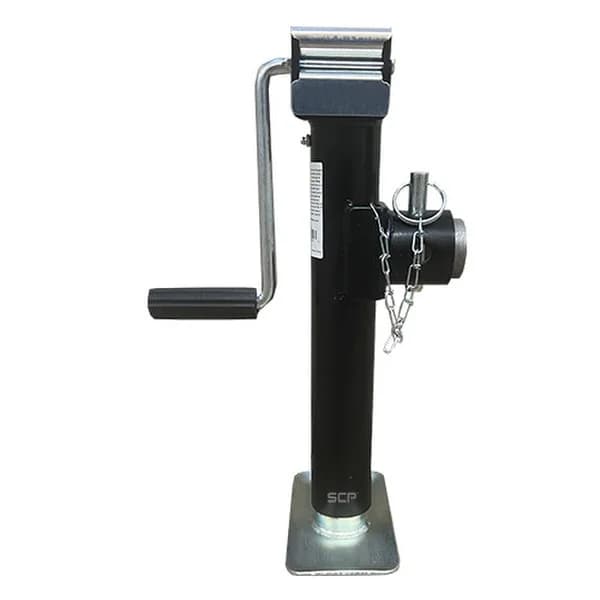 Trailer Jack - Round Side Pipe Mount Swivel Jack W/ Footplate, Weld On Sidewind 3K Lift Capacity