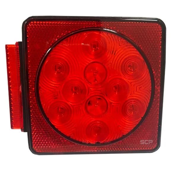 Trailer Light - 4" Square Stop/Turn/Tail/License Plate Light - Dark Red Lens/LEDS -Under 80" / Small Base - Left Side