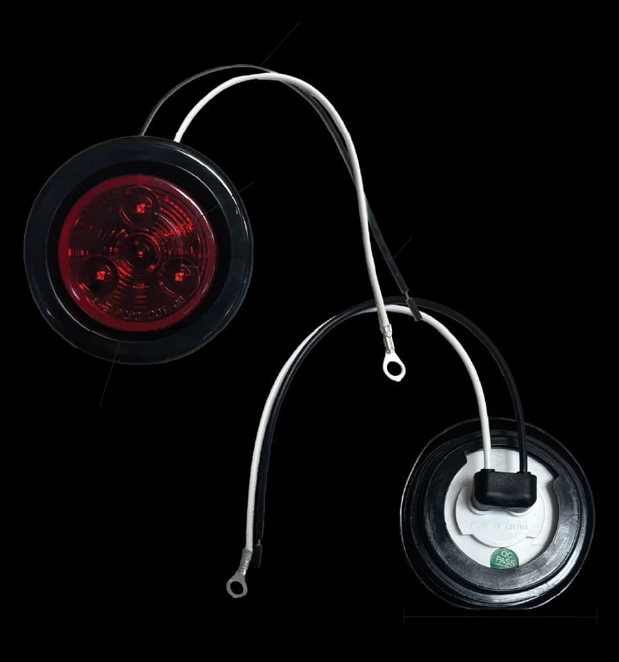 2" Round Marker Light Dark Red Lens / 3 Red Lens - Grommet & Plug