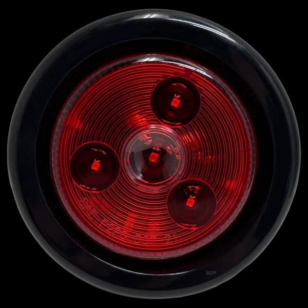 2" Round Marker Light - Dark Red Lens/4 LEDs - Grommet