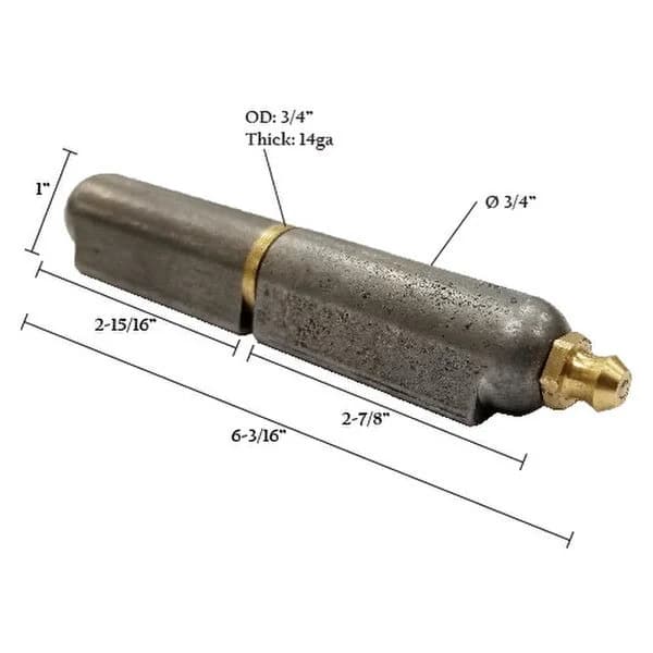 Steel Bullet Hinge with Brass Pin & Bushing, Grease Zerk 6"