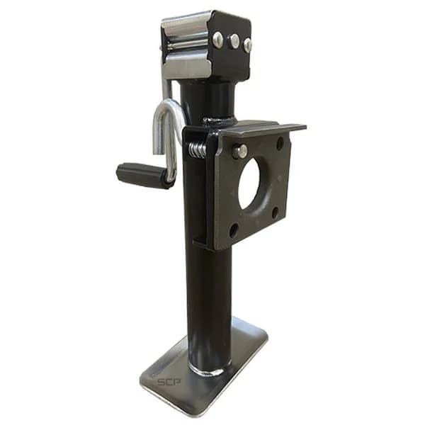 Trailer Jack - Round Side Mount Snap Ring Swivel Jack W/ Footplate, Weld On Sidewind 2K Lift Capacity