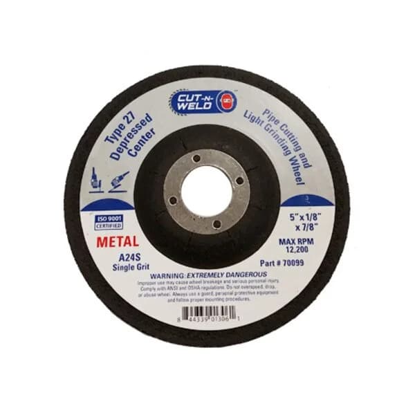 CNW - T27 Dep. Center Pipe Cut/Grind Wheel, Single Grit 5" x 1/8" x 7/8"