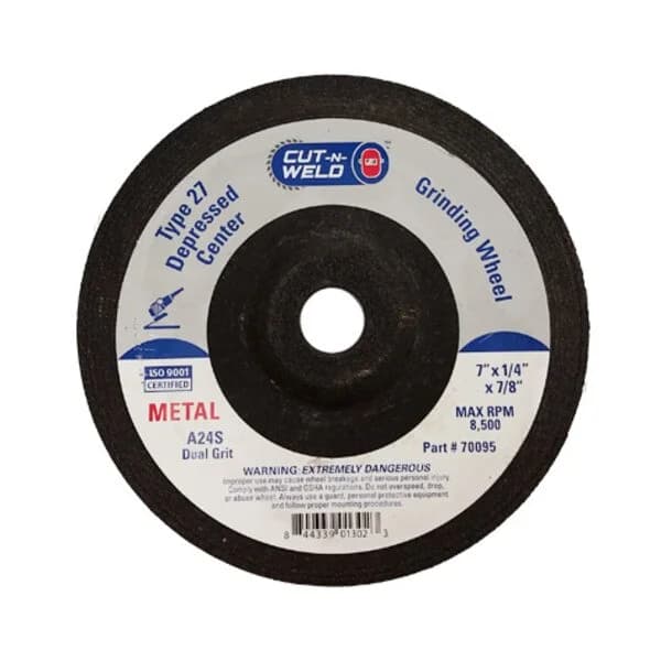 CNW - T27 Dep. Center Grinding Wheel with Dual Grit 7" x 1/4" x 7/8"