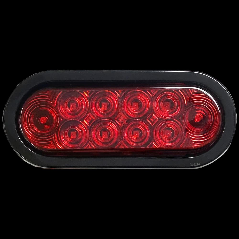 6" Oval Stop/Turn Tail Light Dark Red Lens/10 Red LEDs - Grommet & Plug