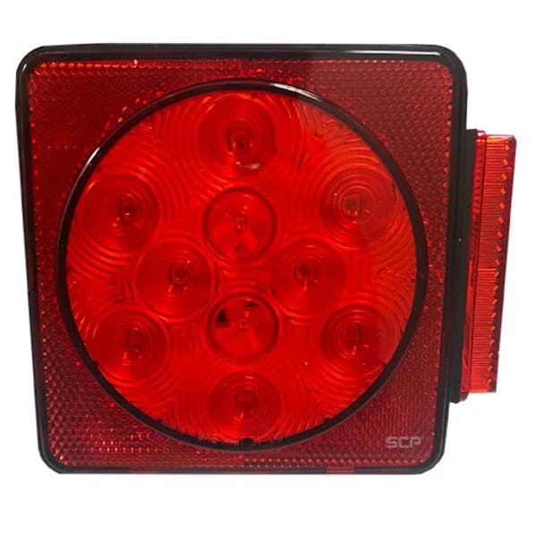 Trailer Light - 4" Square Stop/Turn/Tail- Dark Red Lens/LEDS - Under 80" / Small Base - Right Side