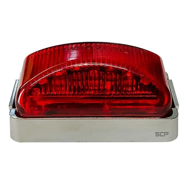 Trailer Light - 3" X 1-1/2" Rect. Marker & Clearance Light - Chrome Base Mount Kit / Red Lens / Red Light