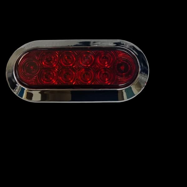 Trailer Light- 6" Oval Stop/Turn/Tail Light - Dark Red Lens/10 Red LEDS - Surface Mount / Chrome Bezel