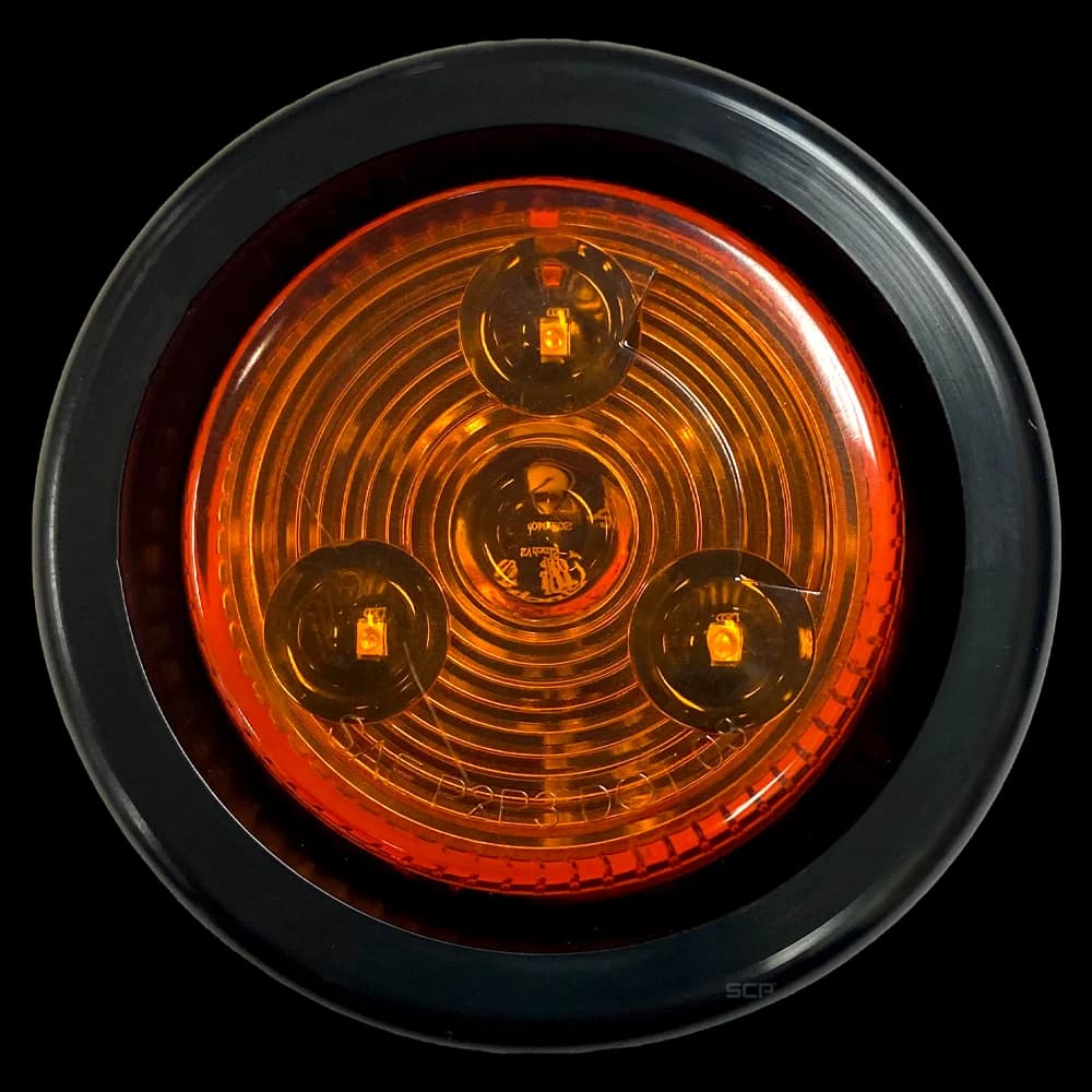 2" Round Marker Light - Dark Amber Lens/ 3 Amber LEDs - Grommet & No Plug - Snap & Lock