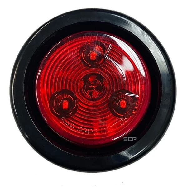 2" Round Marker Light - Dark Red Lens/3 LEDS - Grommet & No Plug