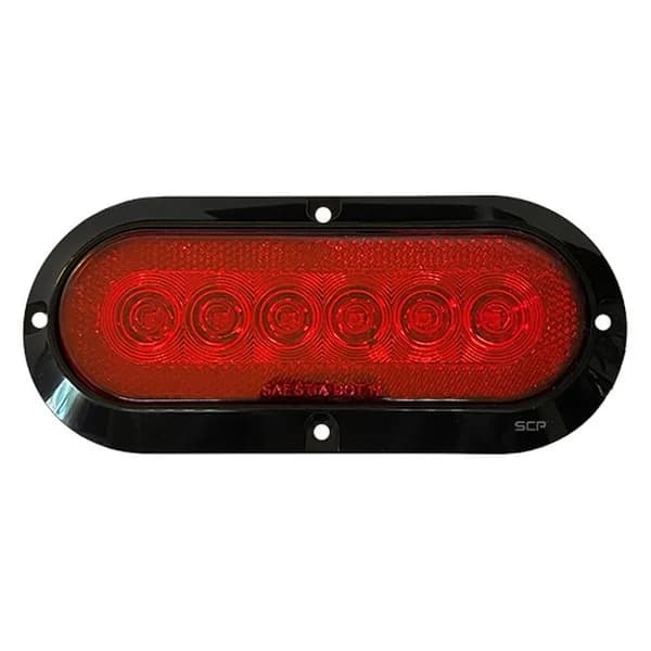 Trailer Light - 6" Oval Surface Mount With Reflex Reflector Stop/Turn/Tail Light - Red Lens / Red Light / Black Mount - Hardwired
