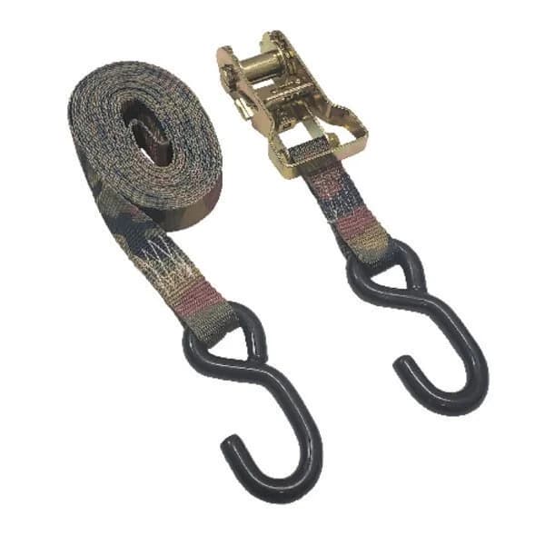 Ratchet Tie Down Straps HD 1" x 15' with S Hooks - Camo