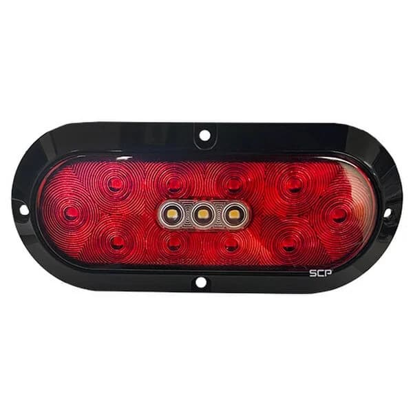 Trailer Light - 6" Oval Stop/Tail/Turn/Backup Light - Red Lens/10 Red LEDS/3 White LEDS - Surface Mount - Black Bezel - Wire Ends