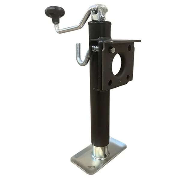 Trailer Jack - Round Side Mount Snap Ring Swivel Jack W/ Footplate, Weld On Topwind 2K Lift Capacity
