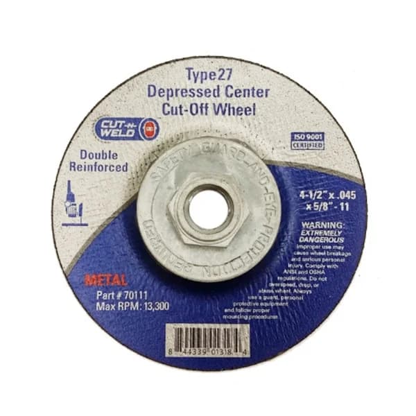 CNW - T27 Dep. Center Cut-Off Wheel, Double Reinforced 4.5" x 5/8" with Hub