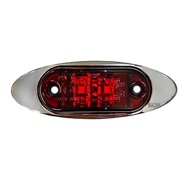 Trailer Light - 2.6" X 1" Surface Mount Marker Light - Chromed Sleek Bezel - Red