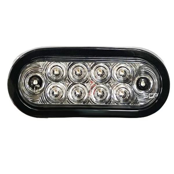 Trailer Light - 6" Oval Stop/Turn/Tail Light - Clear Lens/10 Red LEDS - Grommet & Plug