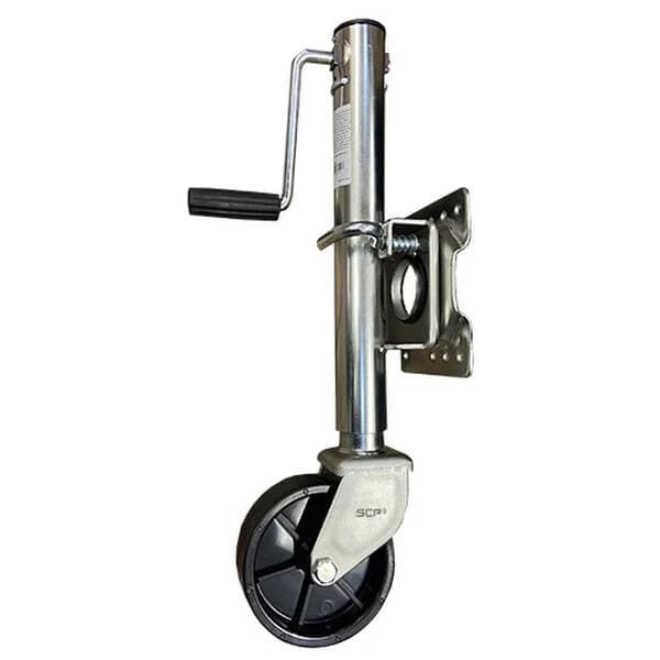 Trailer Jack - Round Side Mount Marine Snap-Ring Swivel Jack W/ Wheel, Bolt On Sidewind 1,000 lbs. Capacity