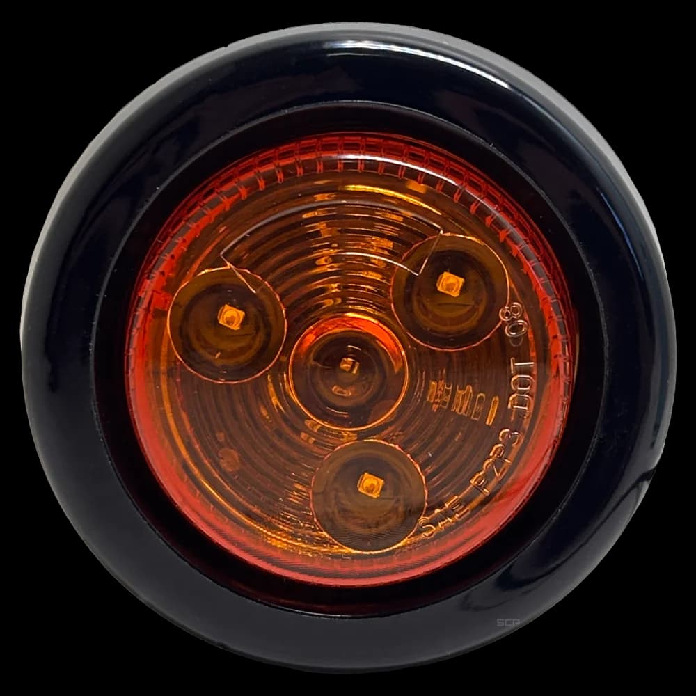 2" Round Marker Light - Dark Amber Lens/3 Amber LEDS - Grommet & Plug - Snap & Lock