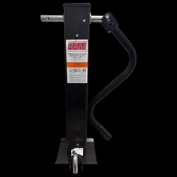 RAM Trailer Jack - Heavy Duty Weld On Square - Spring Loaded Drop Leg - Side Wind with Front Pull 12K Support Capacity