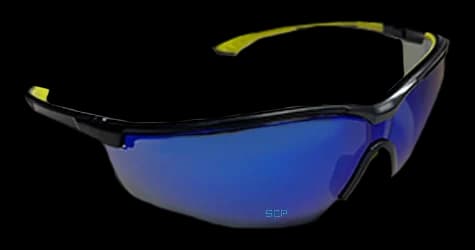 Chromis Safety Glasses - Blue Mirror Anti-Fog Lens with Black Half Frame