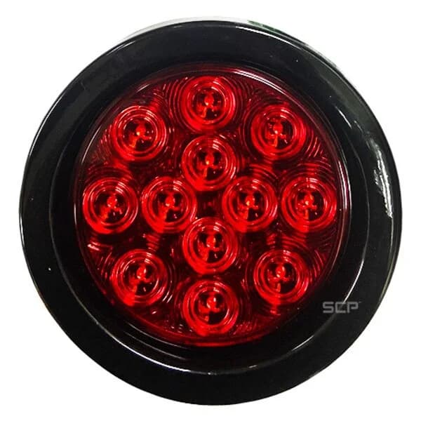4" Round Stop/Turn/Tail Light - Dark Red Lens/12 Red LEDS - Grommet & Plug