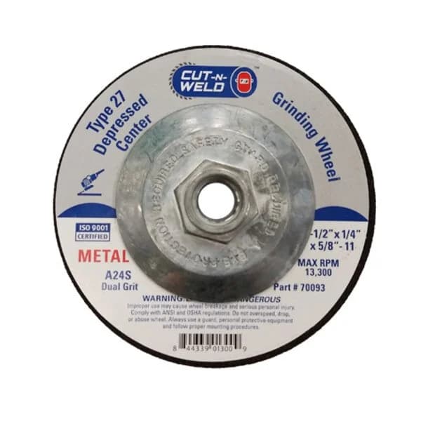 CNW - T27 Dep. Center Grinding Wheel with Dual Grit 4.5" x 1/4" x 5/8" with Hub