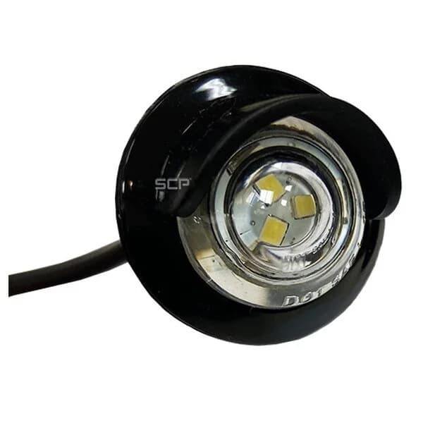 3/4" Round Marker/License Plate Light - Clear Lens/3 White LEDS - Shielded Grommet / Bullet End 6"