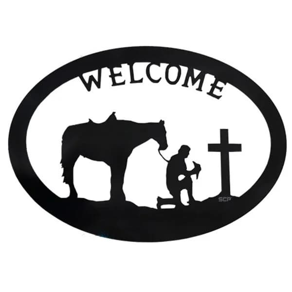 Welcome Cowboy/Cross 11GA 24" X 34" - Powder Coated