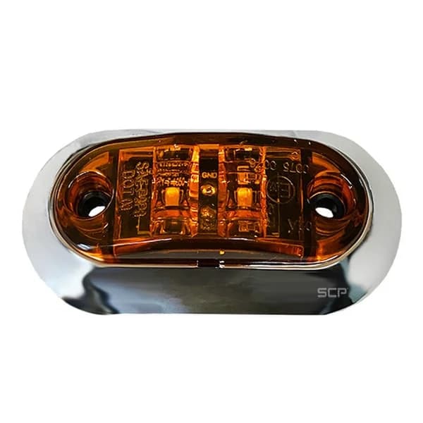 Trailer Light - 2.6" X 1" Surface Mount Marker Light - Chromed Rectangular Bezel - Amber