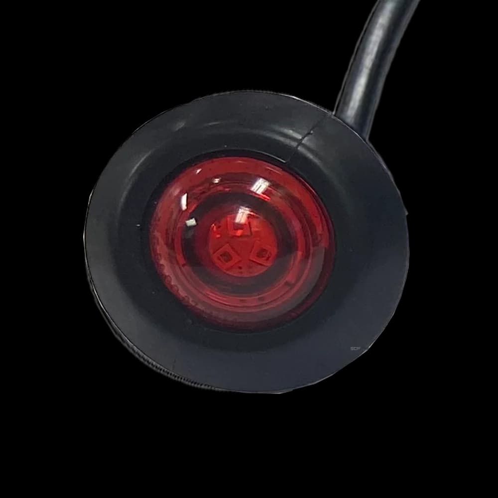 3/4" Round Marker Light - Red Lens / 3 LEDS - 1/4" Ring Terminal on the White Wire with Pigtail 6"