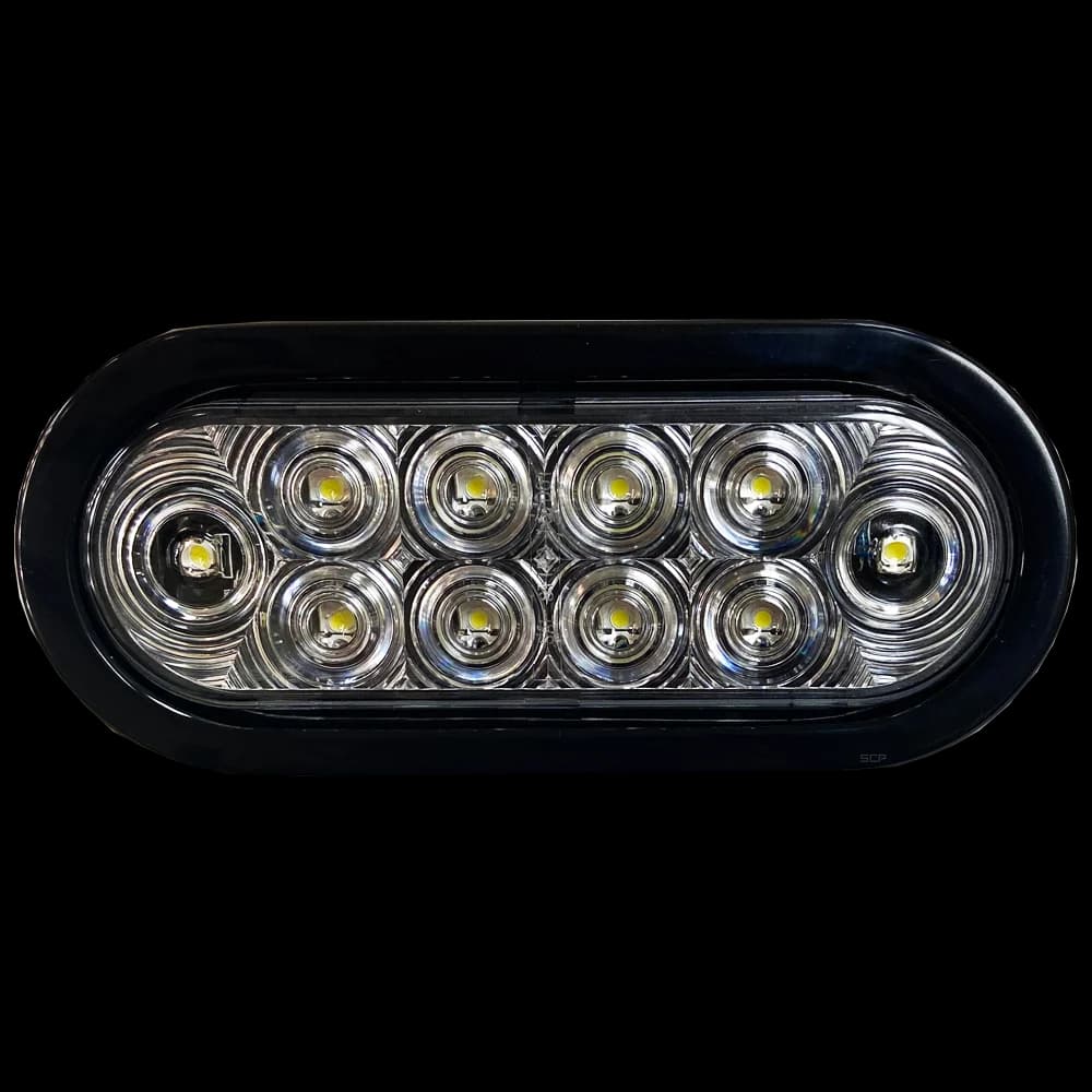 6" Oval Back Up Light, Clear Lens/10 White LEDs - Grommet & No Plug