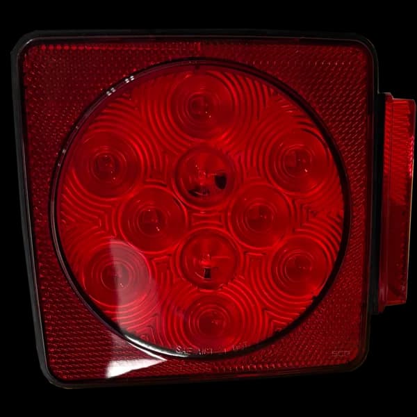Trailer Light - 4" Square Stop/Turn/Tail - Dark Red Lens 11/6 LEDS - Right Side