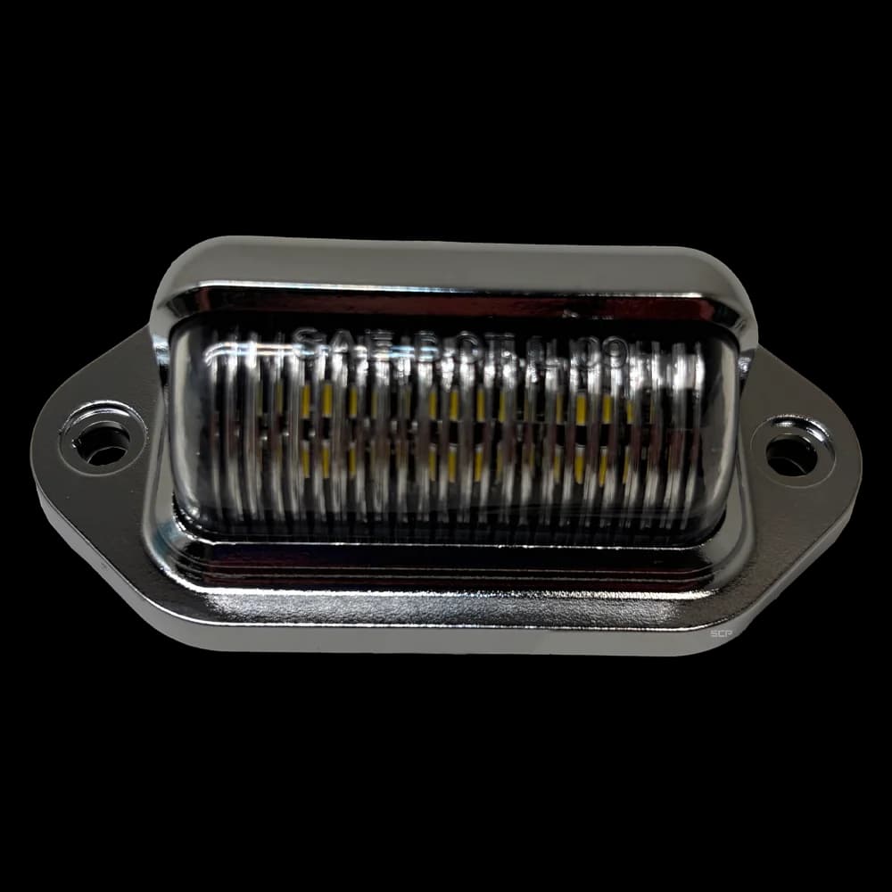 Mini License Plate Light - Clear Lens/6 White LEDS - Chrome Plated - Male .180 Connectors