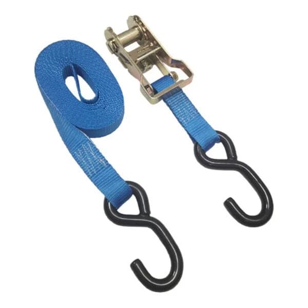 Ratchet Tie Down Straps HD 1" x 15' with S Hooks - Blue