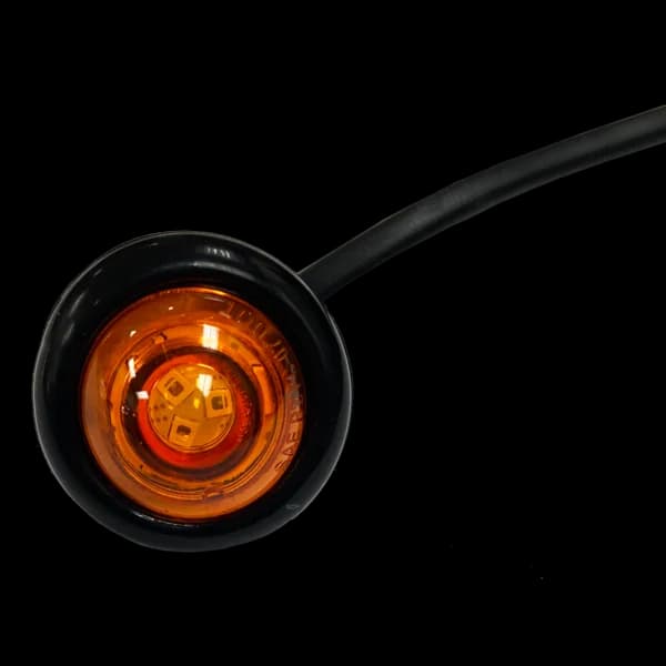 Trailer Light - 3/4" Round Marker Light - Amber Lens/3 LEDS - Large Grommet / Bare End 6"