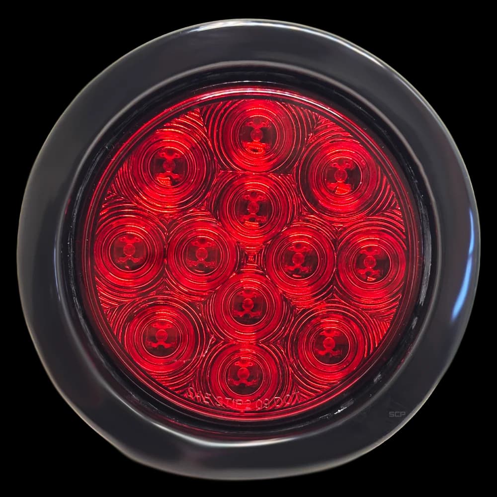 4" Round Stop/Turn/Tail Light - Dark Red Lens/ 12 LEDS - Grommet & No Plug