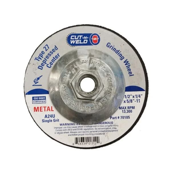 CNW - T27 Grind Wheel, Single Grit 4.5" x 1/4" x 5/8" with Hub