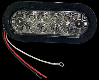 6" Oval, Stop/Turn/Tail Light, Clear Lens/10 Red LEDS - Grommet & Plug